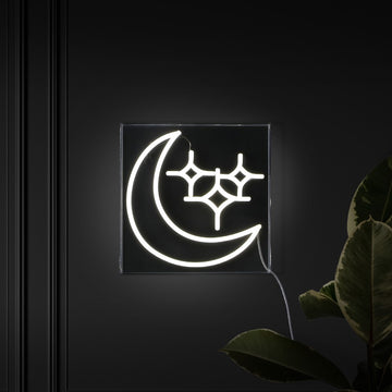 Starry Crescent Square Contemporary Glam Acrylic Box USB Operated LED Neon Light - JONATHAN Y